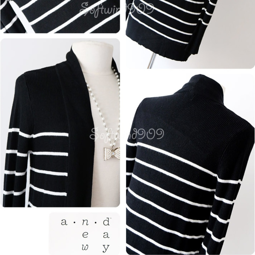 Last 1☝️Black White Striped Soft Cocoon Cardigan - Picture 5 of 7